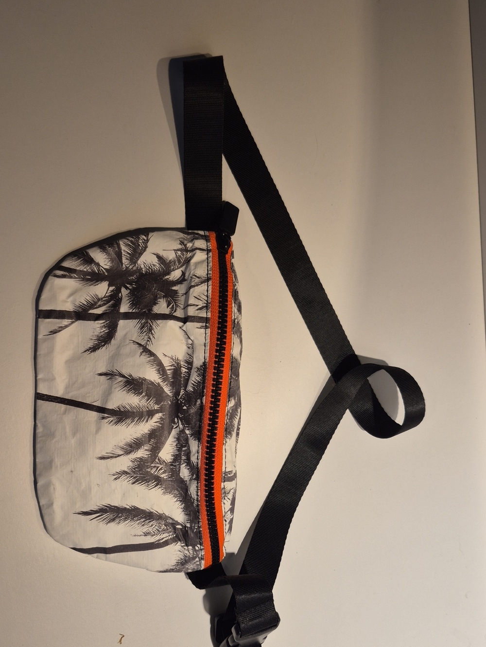 Aloha-Black & White Palm Print Crossbody Sling Bag with Orange Trim